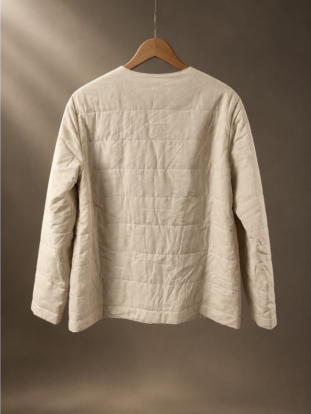 Eileen Fisher Neutral Quilted Collarless Puffer Jacket - Picture 4 of 6